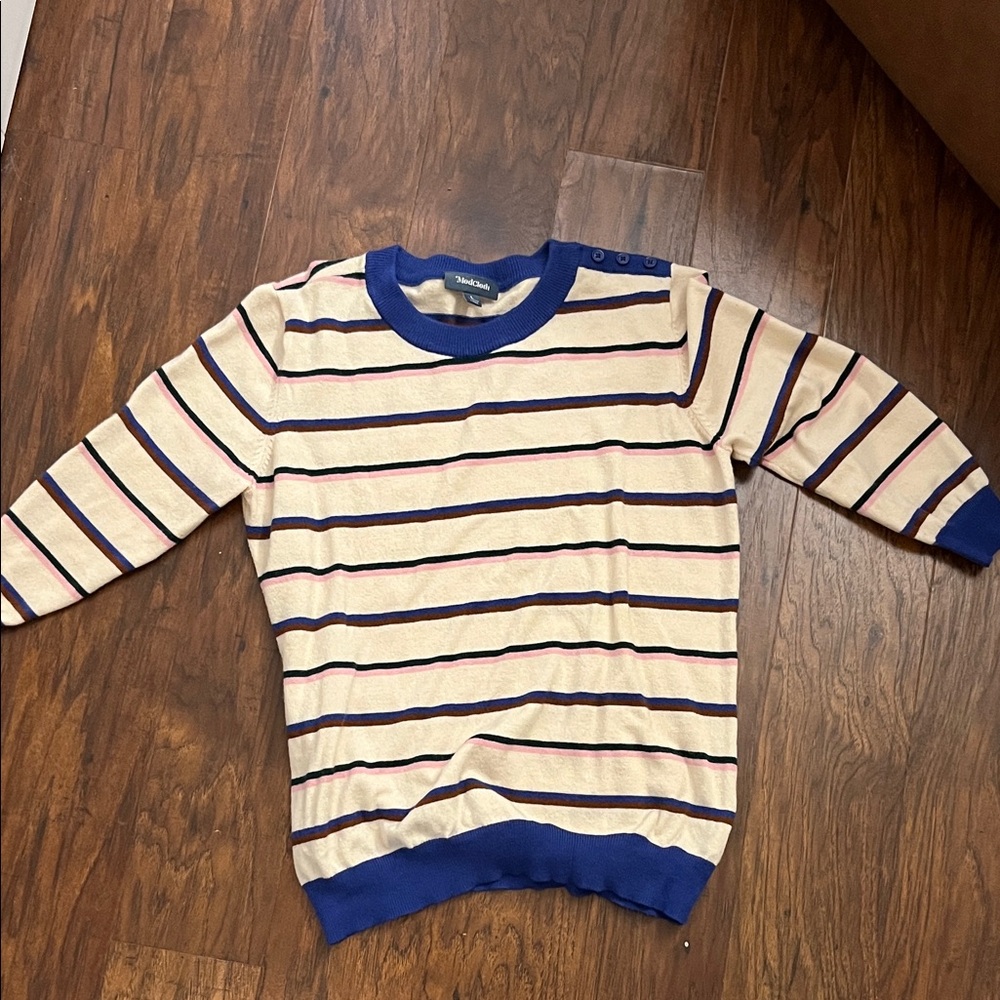 Modcloth Women’s Striped Sweater with Blue Trim